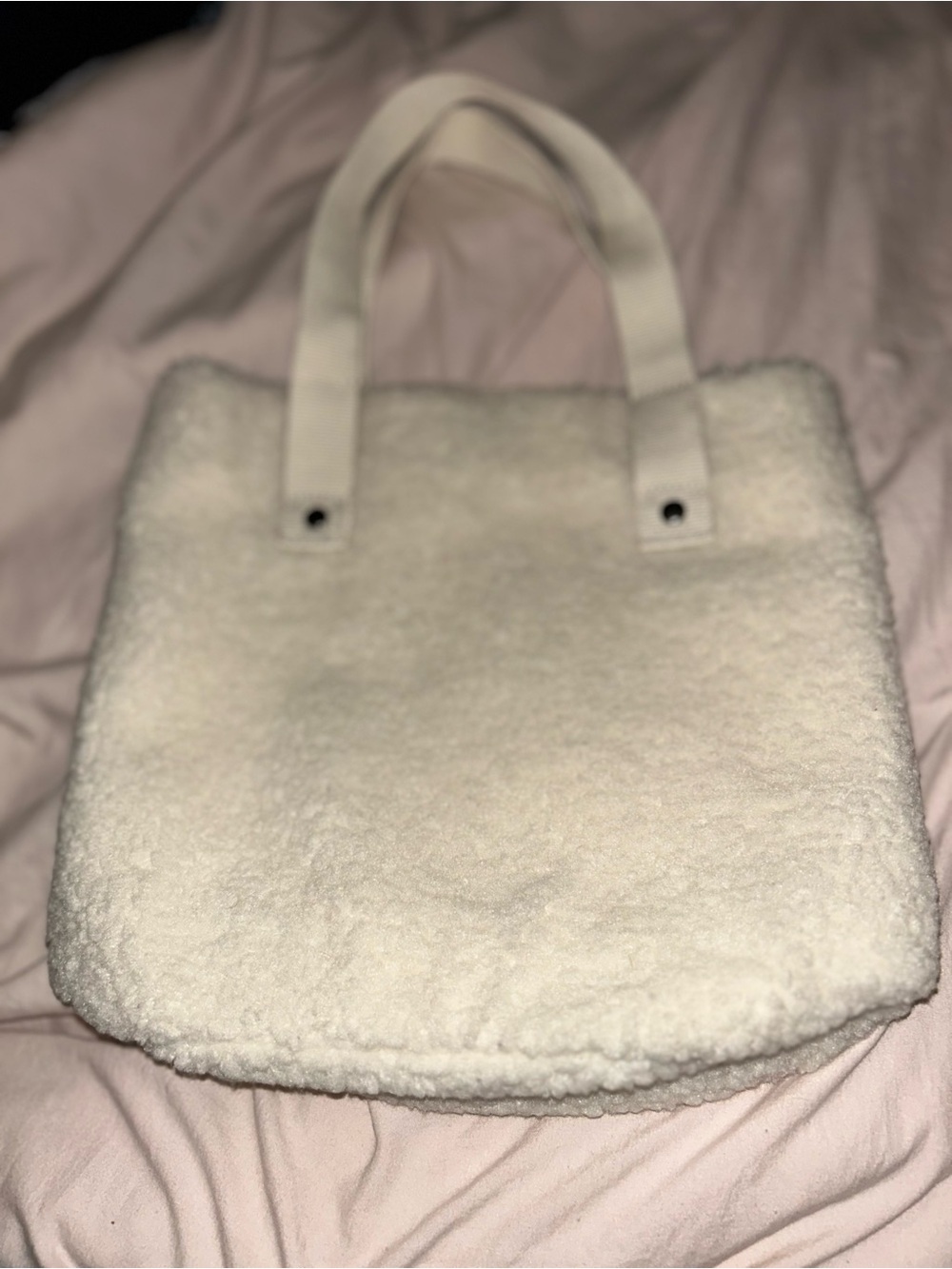 EUC Pottery Barn White Sherpa Teddy Toe Bag Cozy Fleece Carryall - Picture 5 of 6